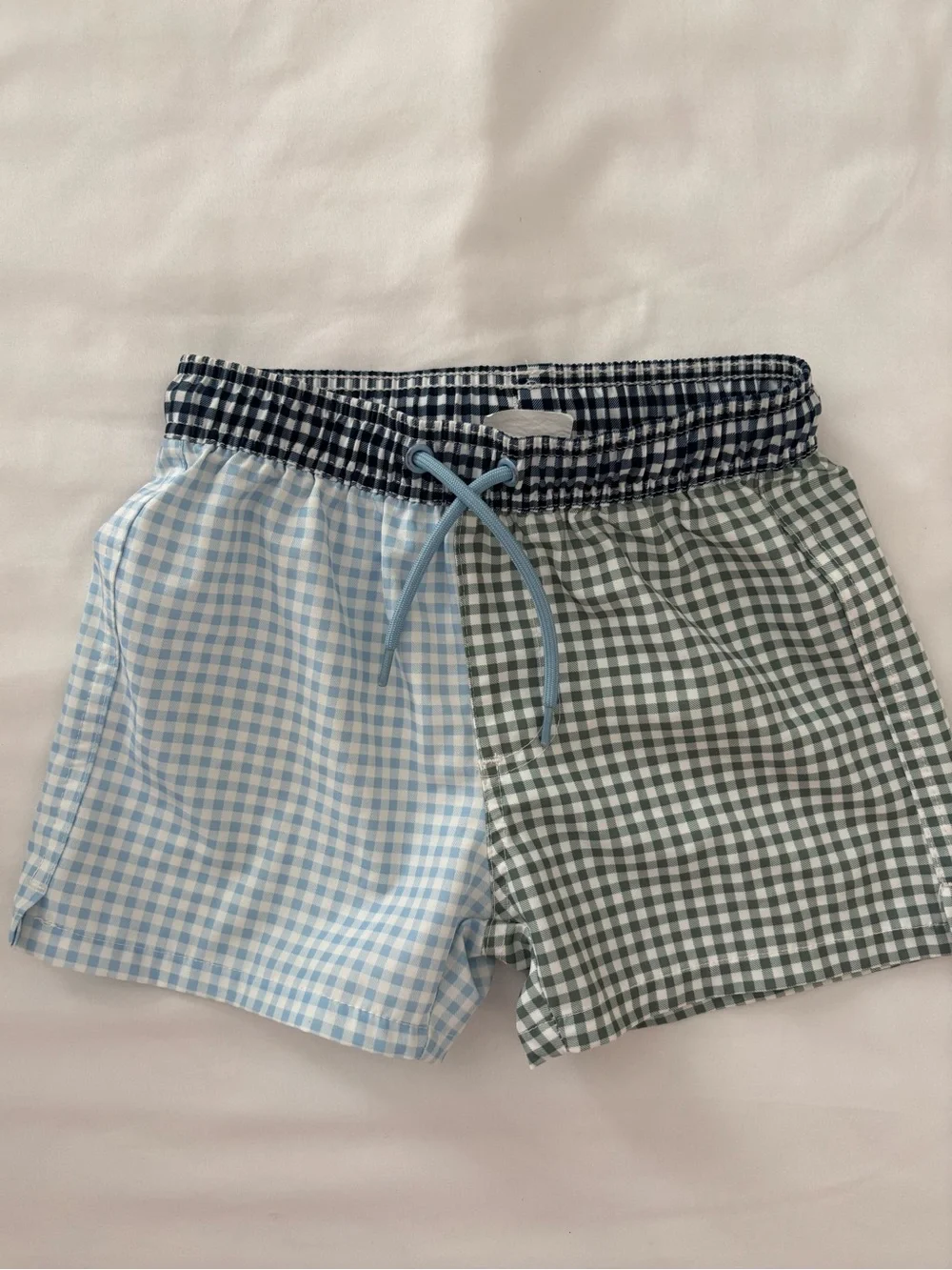 Cotton On Kids Gingham Split-Panel Swim Shorts in Light Blue & Olive